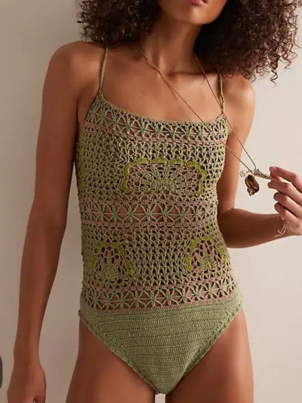 Free People NWT Bali Secret Garden Olive Green Crochet Camisole XS